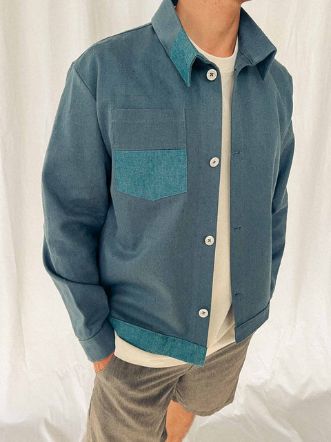 handmade shirt jacket azure blue no. 1