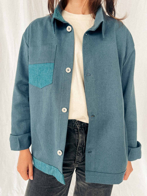 handmade shirt jacket azure blue no. 1