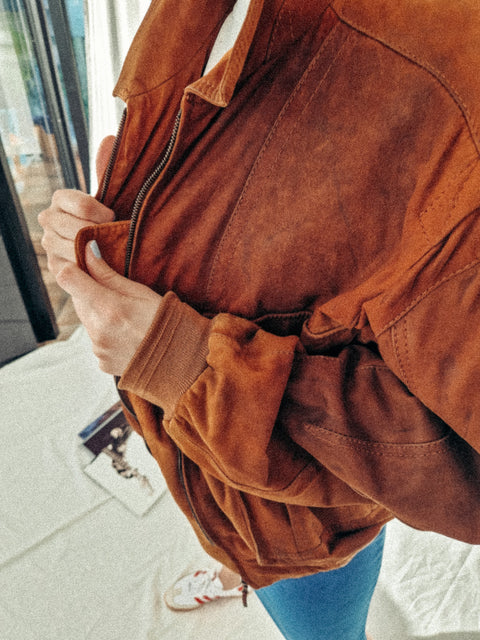 vintage Hugo Boss suede jacket cognac