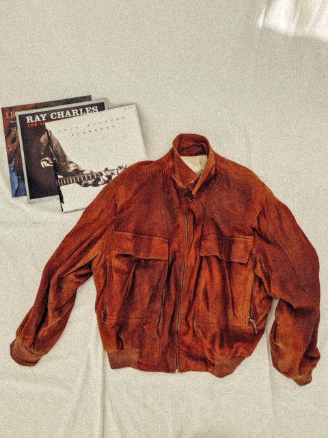 vintage Hugo Boss suede jacket cognac