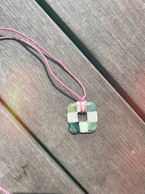 necklace with glass pendant white green