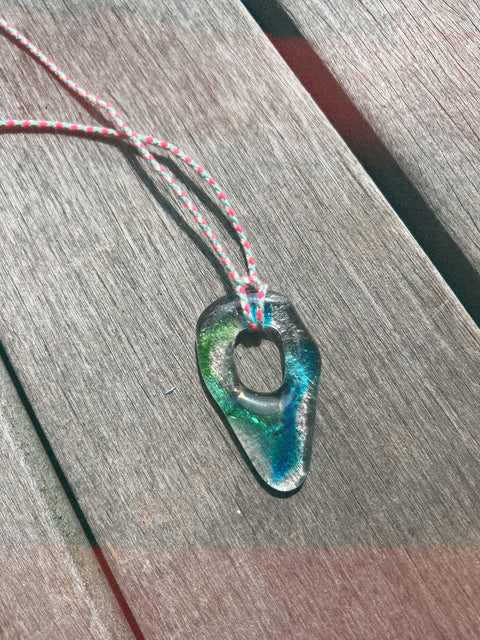 necklace with glass pendant green turquoise