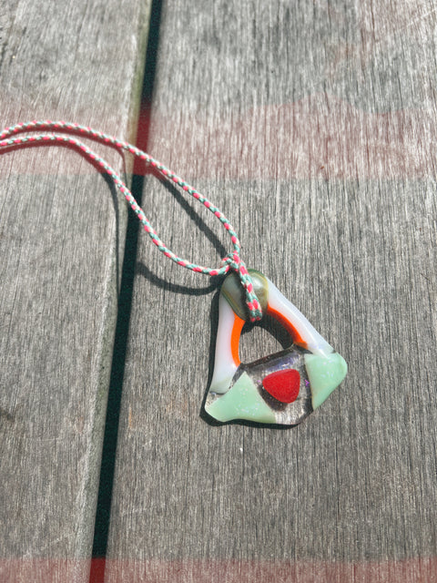 necklace with glass pendant green orange