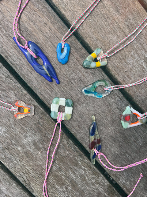 necklace with glass pendant dark blue