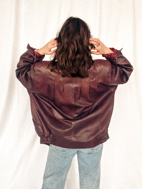 vintage burgundy leather jacket