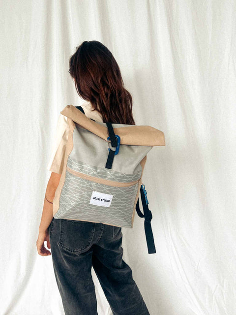 upcycled rolltop backpack beige