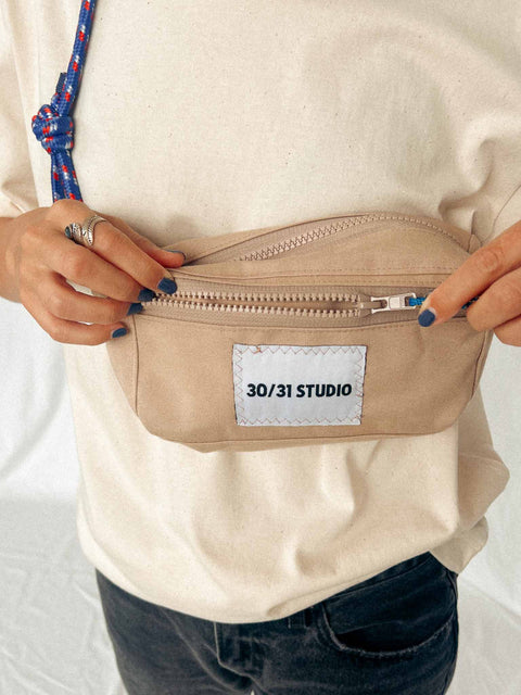 upcycled hip bag beige