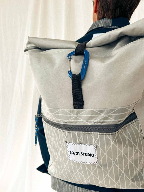upcycled rolltop backpack grey