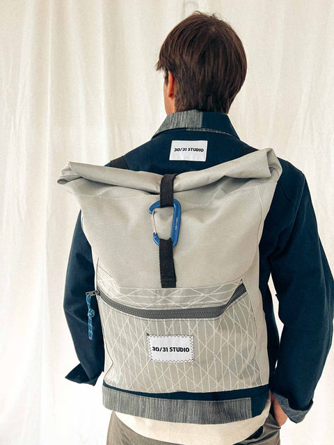 upcycled rolltop backpack grey