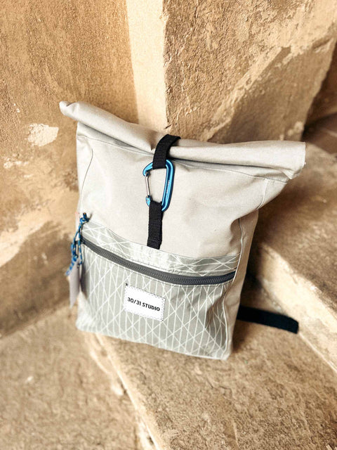 upcycled rolltop backpack grey