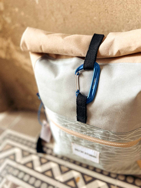 upcycled rolltop backpack beige