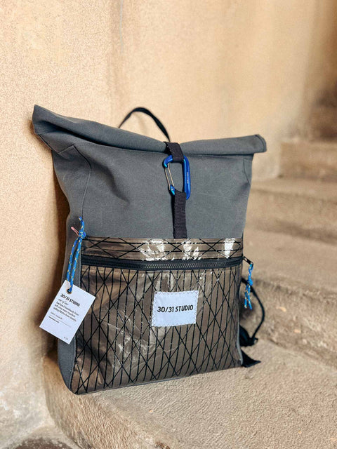 upcycled rolltop backpack charcoal