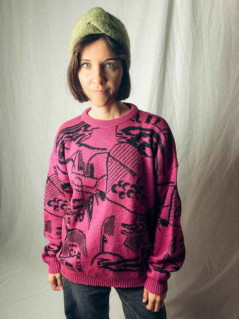 vintage pullover 80s fuchsia