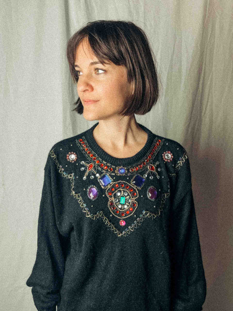 vintage embellished pullover festive