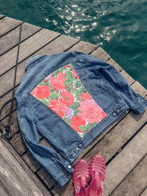 vintage denim jacket reworked peony