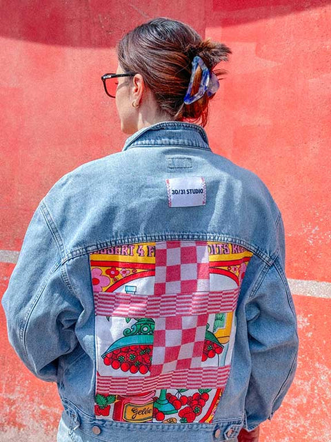 vintage denim jacket reworked fruits rouge