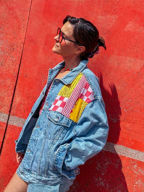 vintage denim jacket reworked fruits rouge