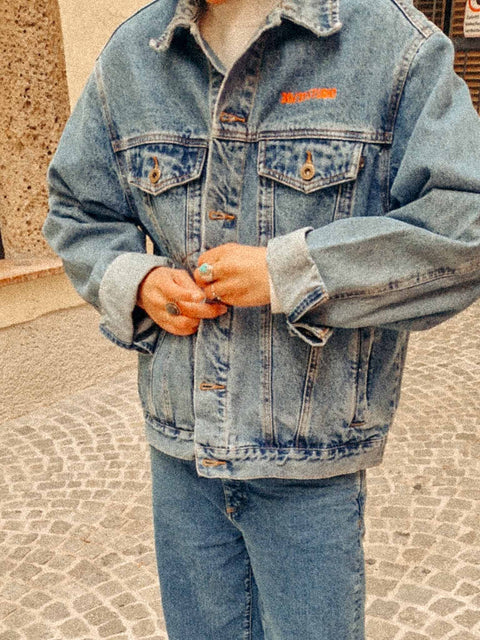 vintage denim jacket reworked granny squares No. 1