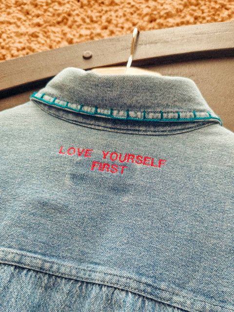 vintage denim shirt reworked love yourself