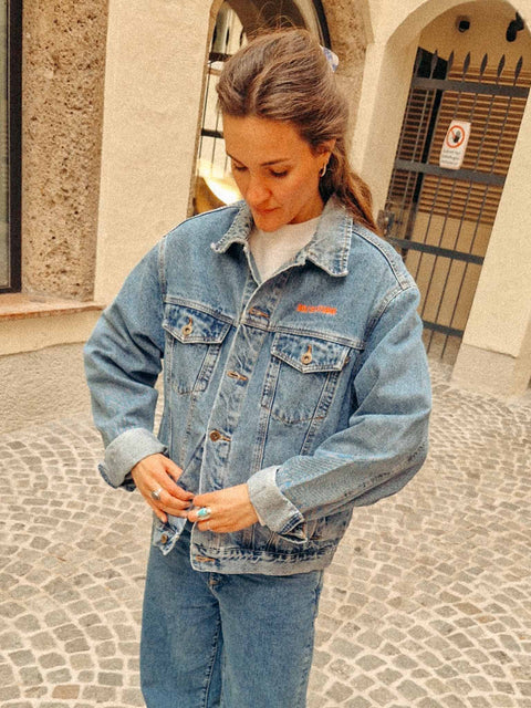 vintage denim jacket reworked granny squares No. 1