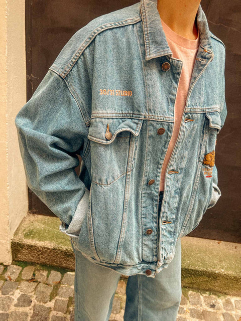 vintage denim jacket reworked roses