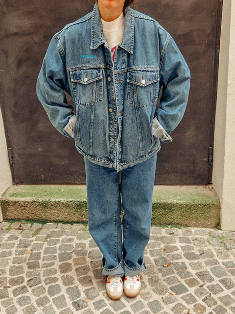 vintage denim jacket reworked flower power