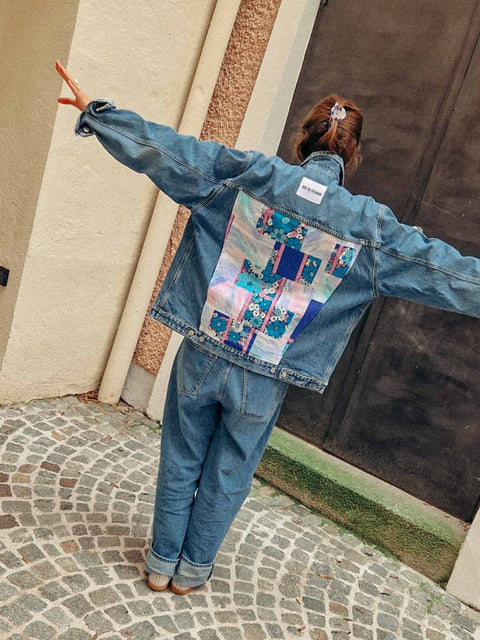 vintage denim jacket reworked flower power
