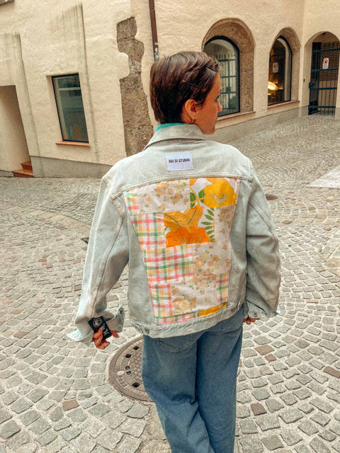 vintage denim jacket reworked mellow yellow