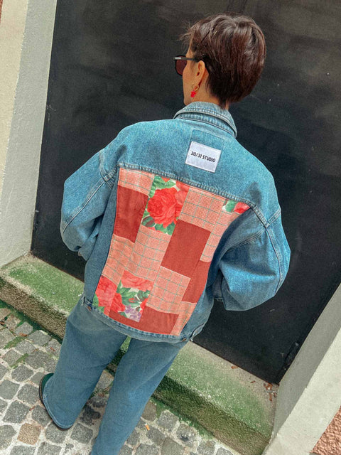 vintage denim jacket reworked roses
