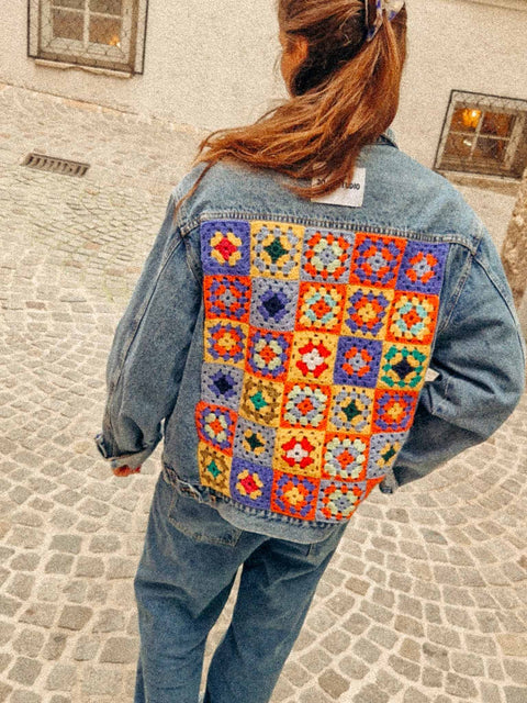 vintage denim jacket reworked granny squares No. 1