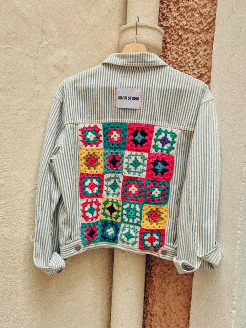 vintage denim jacket reworked granny squares No. 3