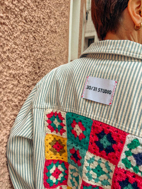 vintage denim jacket reworked granny squares No. 3