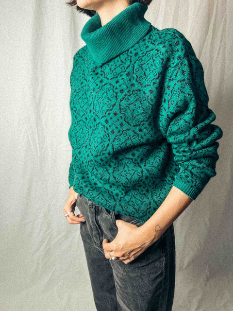 vintage pullover green glitter