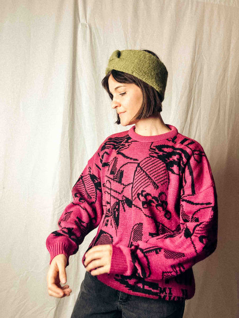 vintage pullover 80s fuchsia